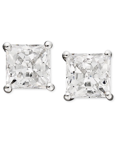 14k White Gold Earrings, Cubic Zirconia Princess Cut Stud Earrings (2-3/4 ct. t.w.)