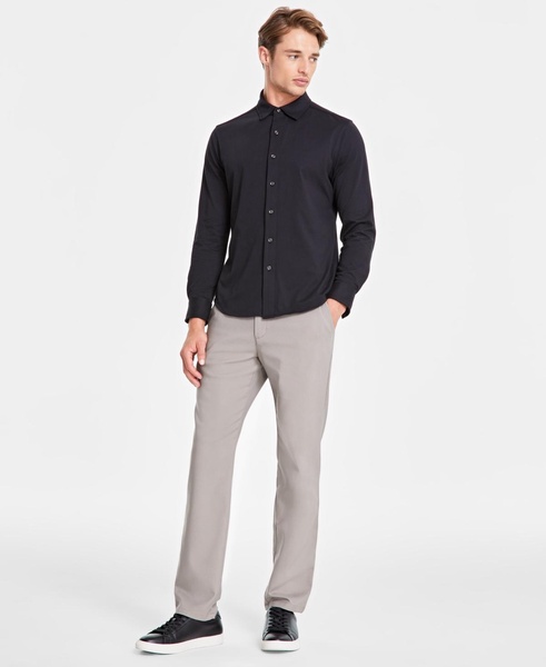 Men's Classic-Fit Heathered Jersey-Knit Button-Down Shirt, Created for Macy's 