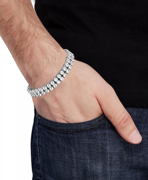 Men's Cubic Zirconia Double Row Tennis Bracelet in Black Ion-Plated Stainless Steel