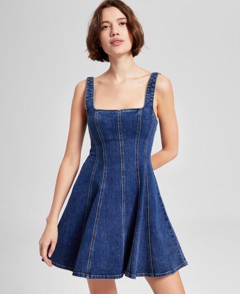 Women's Cotton Denim Fit & Flare Dress, Exclusively at Macy's