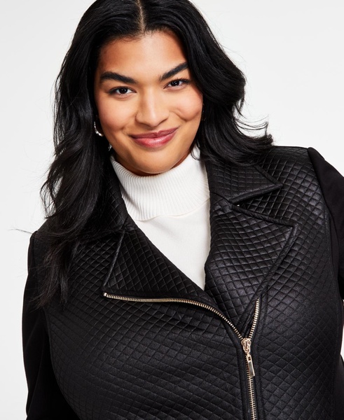 Plus Size Quilted Mixed-Media Moto Jacket
