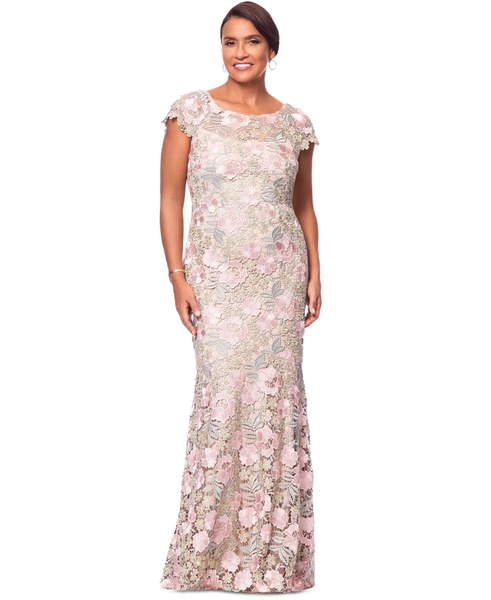 Women's Boat-Neck Short-Sleeve Lace Gown