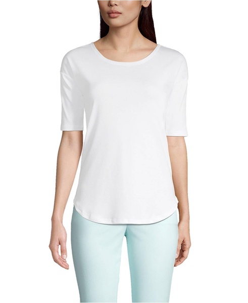 Women's Supima Micro Modal Elbow Sleeve Balletneck Curved Hem Top