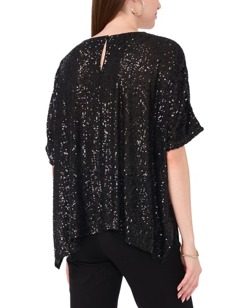 Women's Round-Neck Short-Sleeve Sequined Top
