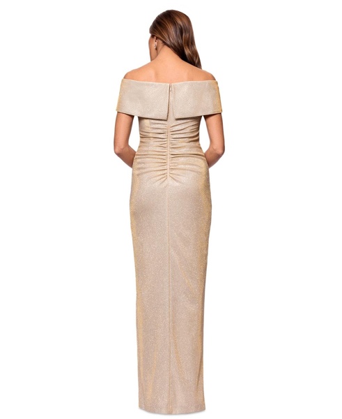 Petite Sweetheart-Neck Front-Slit Glitter Gown