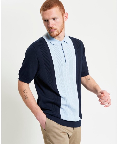 Men's Textured Block Stripe Short Sleeve Polo Shirt