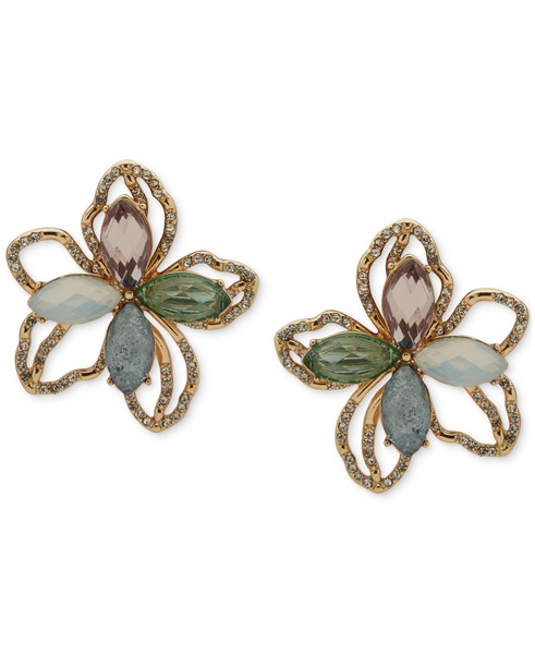 Gold-Tone Multi-Stone Crystal Large Flower Stud Earrings