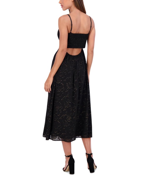 Women's Smocked Burnout-Pattern Midi Dress