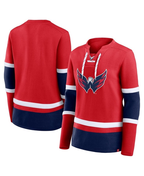 Women's Red Washington Capitals Prime Time Lace-Up Long Sleeve T-Shirt