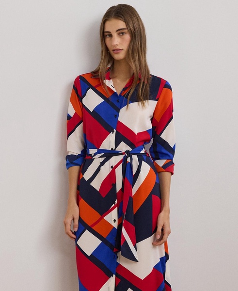 Petite Belted Printed Shirtdress