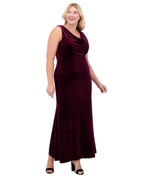 Plus Size Embellished Velvet Cowlneck Gown