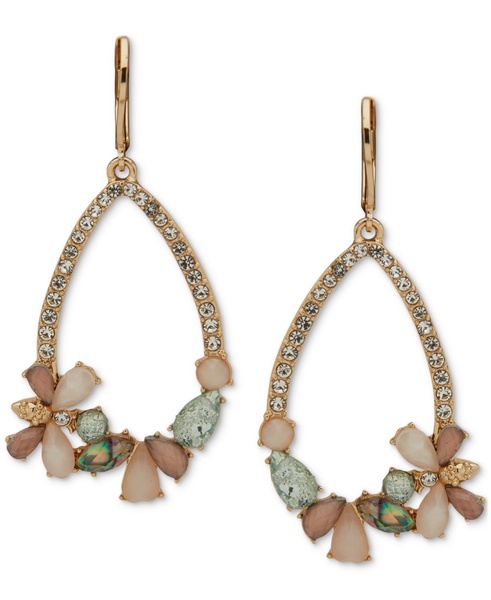 Gold-Tone Bee & Stone Open Teardrop Earrings