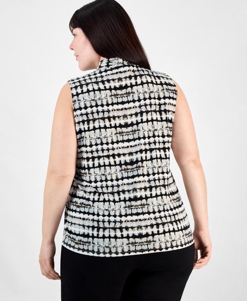 Plus Size Printed Triple-Pleat V-Neck Top