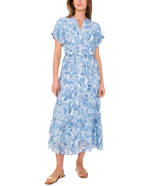 Women's Printed Split-Neck Maxi Dress