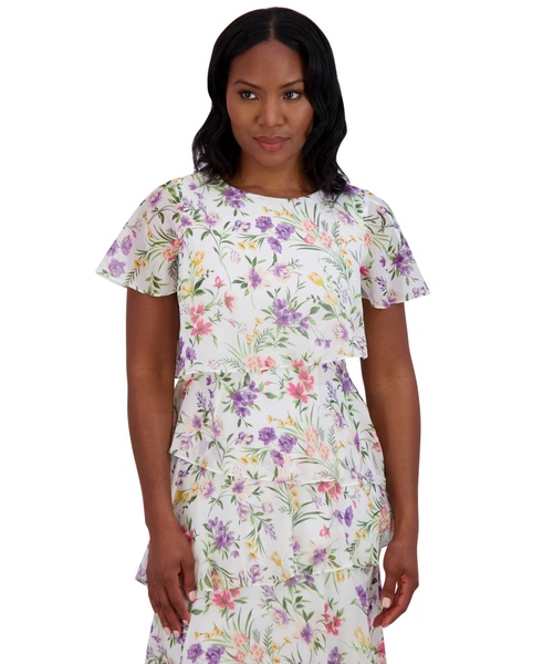 Women's Tiered Floral-Print Chiffon Dress