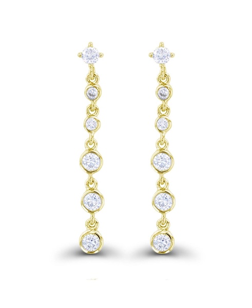 Cubic Zirconia Rhodium Plated Dangling Bezel Set Earrings (Also in 14k Gold Over Silver)