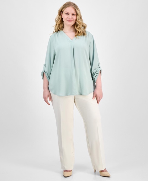 Plus Size V-Neck Pleat-Front Blouse