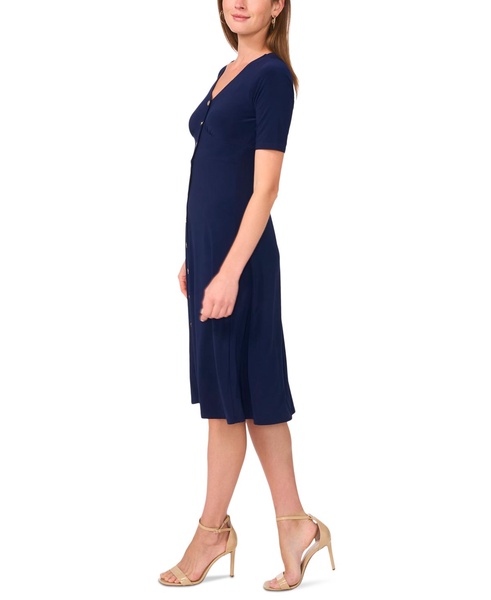 Petite Button-Front Fit & Flare Short-Sleeve Dress