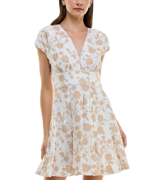 Women's Printed Cotton Eyelet V-Neck Dress
