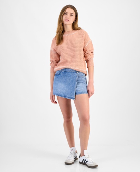 Petite Cotton Whipstitch-Trim Sweater, Exclusively at Macy's