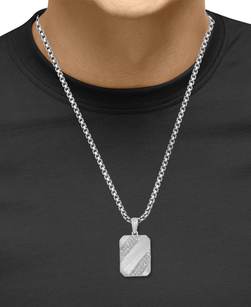 EFFY® Men's White Zircon (3/8 ct. t.w.) Tag 22" Pendant Necklace in Sterling Silver 
