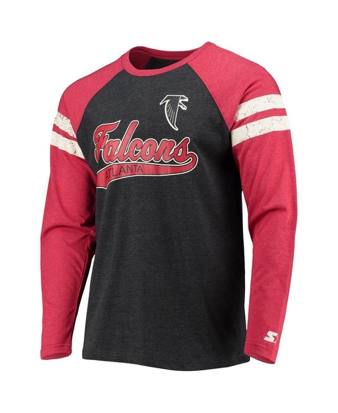 Men's Black, Red Atlanta Falcons Throwback League Raglan Long Sleeve Tri-Blend T-shirt