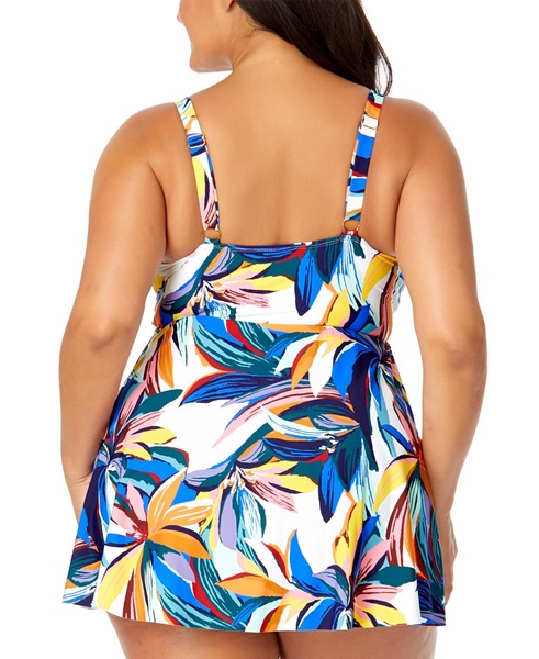 Plus Size Printed Surplice Swim Dress