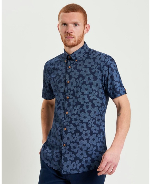 Men's Floral Print Button-Down Short Sleeve Shirt