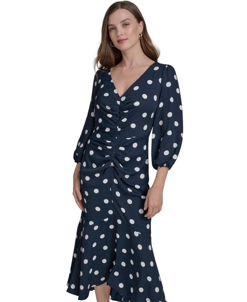 Women's Ruched-Front Balloon-Sleeve A-Line Dress
