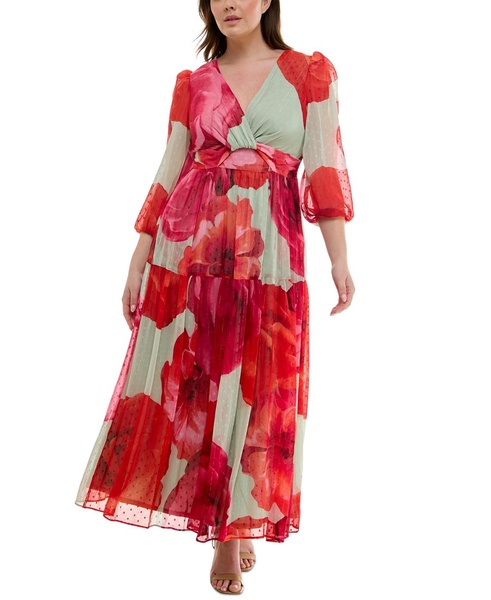 Plus Size Floral-Print Twist-Waist Tiered Dress
