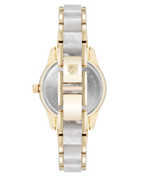 Women's Quartz Ivory Pearlescent Acetate and Gold-Tone Metal Alloy Link Bracelet Watch, 30mm