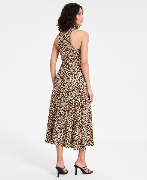 Women's Cheetah-Print Mock-Neck A-Line Midi Dress, Exclusively at Macy's 