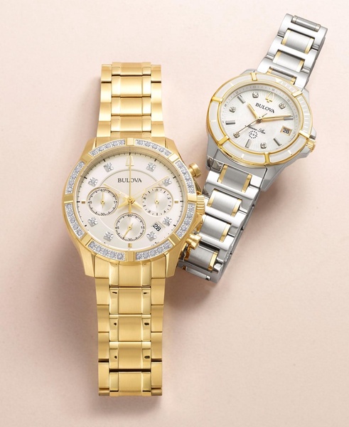 Men's Chronograph Diamond-Accent Gold-Tone Stainless Steel Bracelet Watch 42mm, Created for Macy's