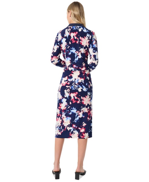 Women's Collared Twisted Wrap Midi Dress