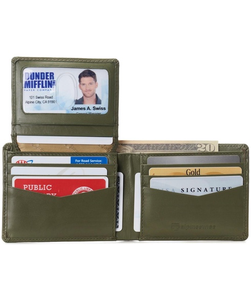Mens Genuine Leather Wallet Passcase Bifold  RFID Safe 2 ID Windows