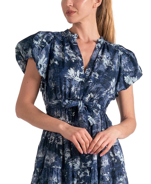 Women's Cotton Printed-Voile Tie-Waist Midi Dress