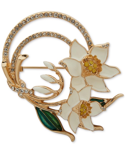Gold-Tone Crystal & Color Stone Daffodils Pin