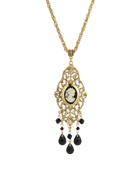 Women's Gold Tone Black Oval Cameo Locket Necklace