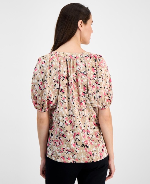 Women's Balloon-Sleeve Split-Neck Top