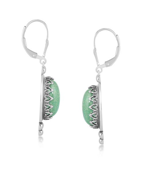 Sterling Silver Green Turquoise Crown Detail Lever Back Earrings