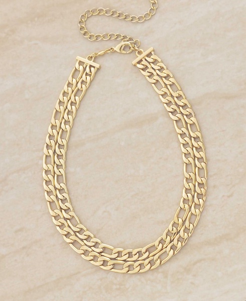 Double Gold Plated Figaro Chain Link Necklace