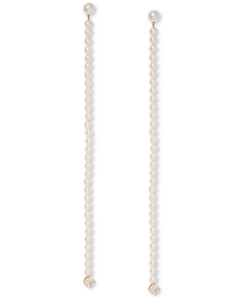 Gold-Tone Imitation Pearl Shoulder Sweeping Linear Drop Earrings