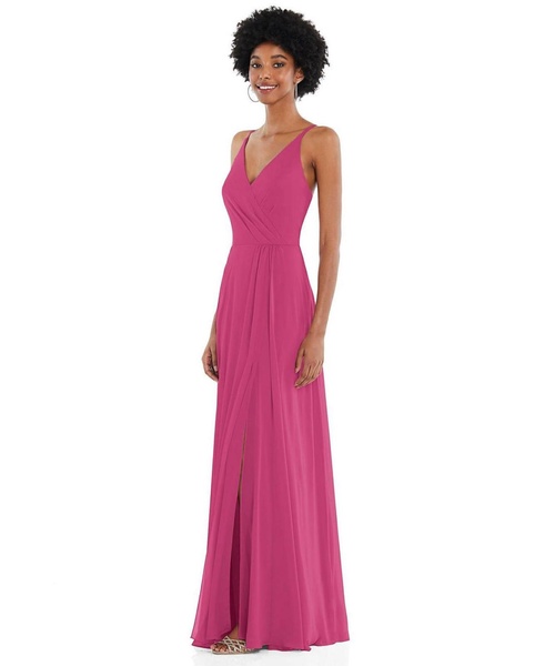 Women's Faux Wrap Crises Cross Back Maxi Dress with Adjustable Straps