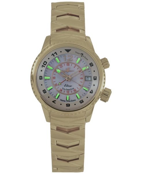 Women's Elise Swiss Tri-Time 28k Gold Ion-Plated Stainless Steel Bracelet Watch 33mm