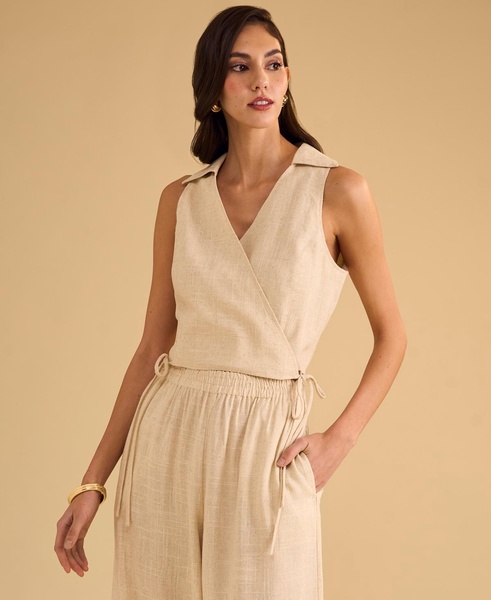 Women's Collared Crossover Cropped Top