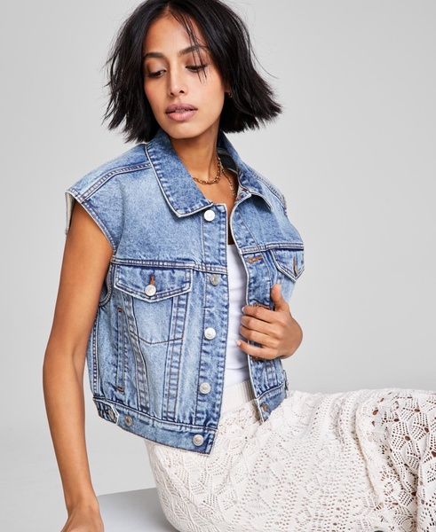 Women's Button-Front Denim Vest, Exclusively at Macy's