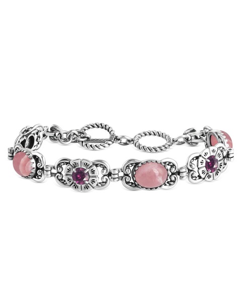 Sterling Silver Rhodochrosite Rhodolite Garnet Concha Link Bracelet, Size Small