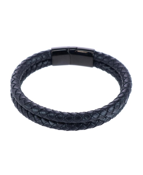 Loose Fit Simple 2 Band Braided Secure Clasp Leather Bracelet