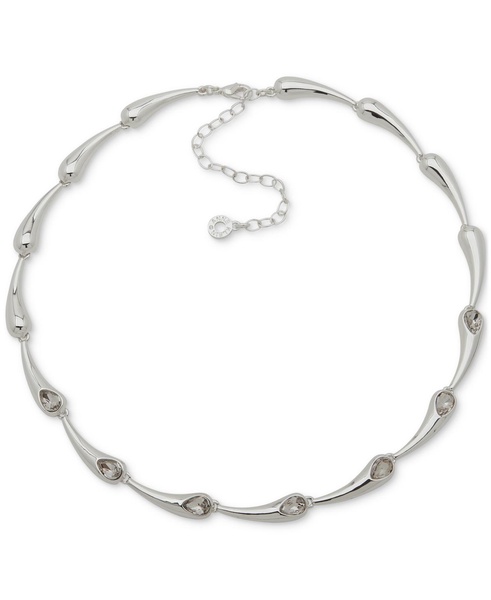 Silver-Tone Crystal Tear-Shape Link Collar Necklace, 16" + 3" extender