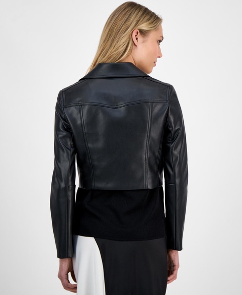 Women's Faux Leather Cropped Moto Jacket 